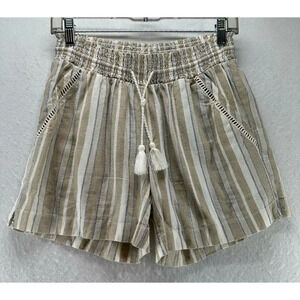 Briggs Shorts Womens Size S Striped Drawstring Tasseled Linen Blend Beige